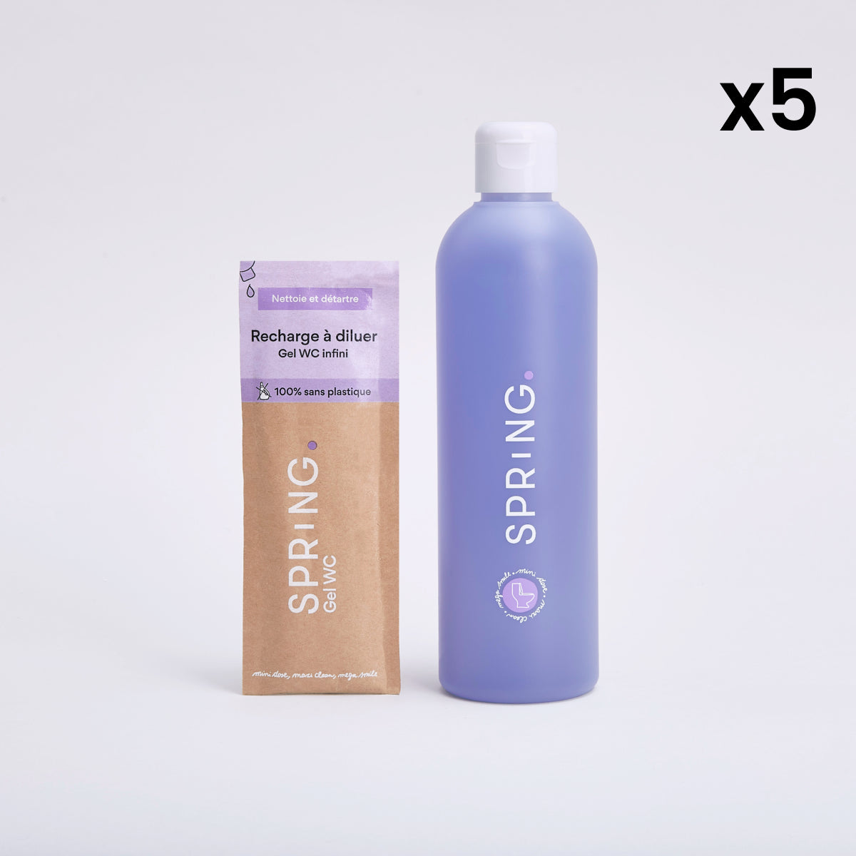 Gel WC rechargeable - Bouteille + recharge (x5)