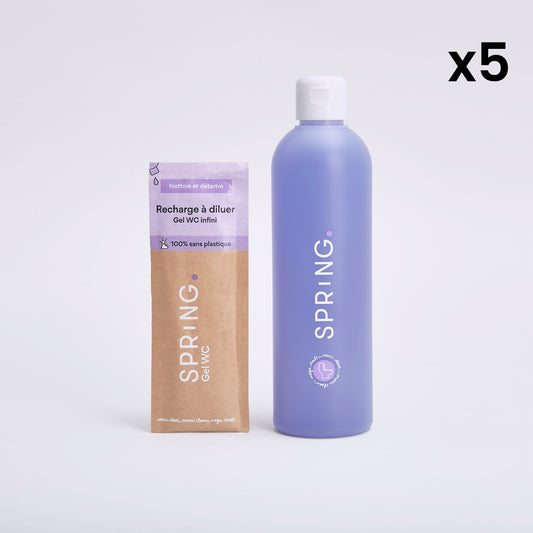 Gel WC rechargeable - Bouteille + recharge (x5)