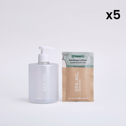 Liquide vaisselle rechargeable Amande - Bouteille + recharge (x5)