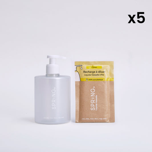 Liquide vaisselle rechargeable Citron - Bouteille + recharge (x5)